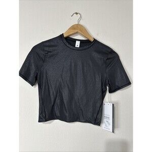 Lululemon Wundermost Ultra-Soft Nulu Crewneck Cropped T-Shirt - Black Shine M